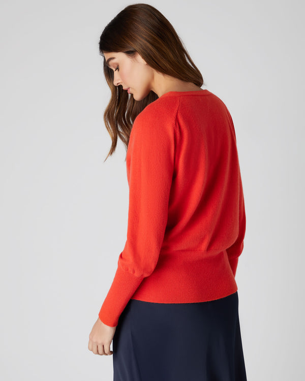 N.Peal Women's V Necked Cashmere Cardigan Vermillion Red
