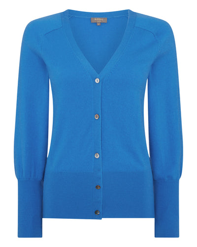 N.Peal Women's V Necked Cashmere Cardigan Zanzibar Blue