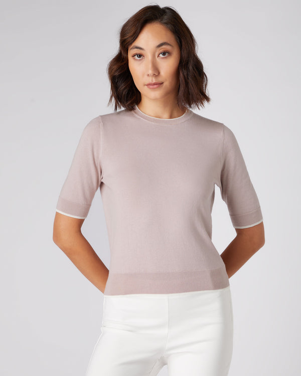 N.Peal Women's Cotton Cashmere T Shirt Dune Pink