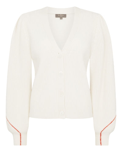 N.Peal Women's Stitch Insert Cashmere Cardigan New Ivory White