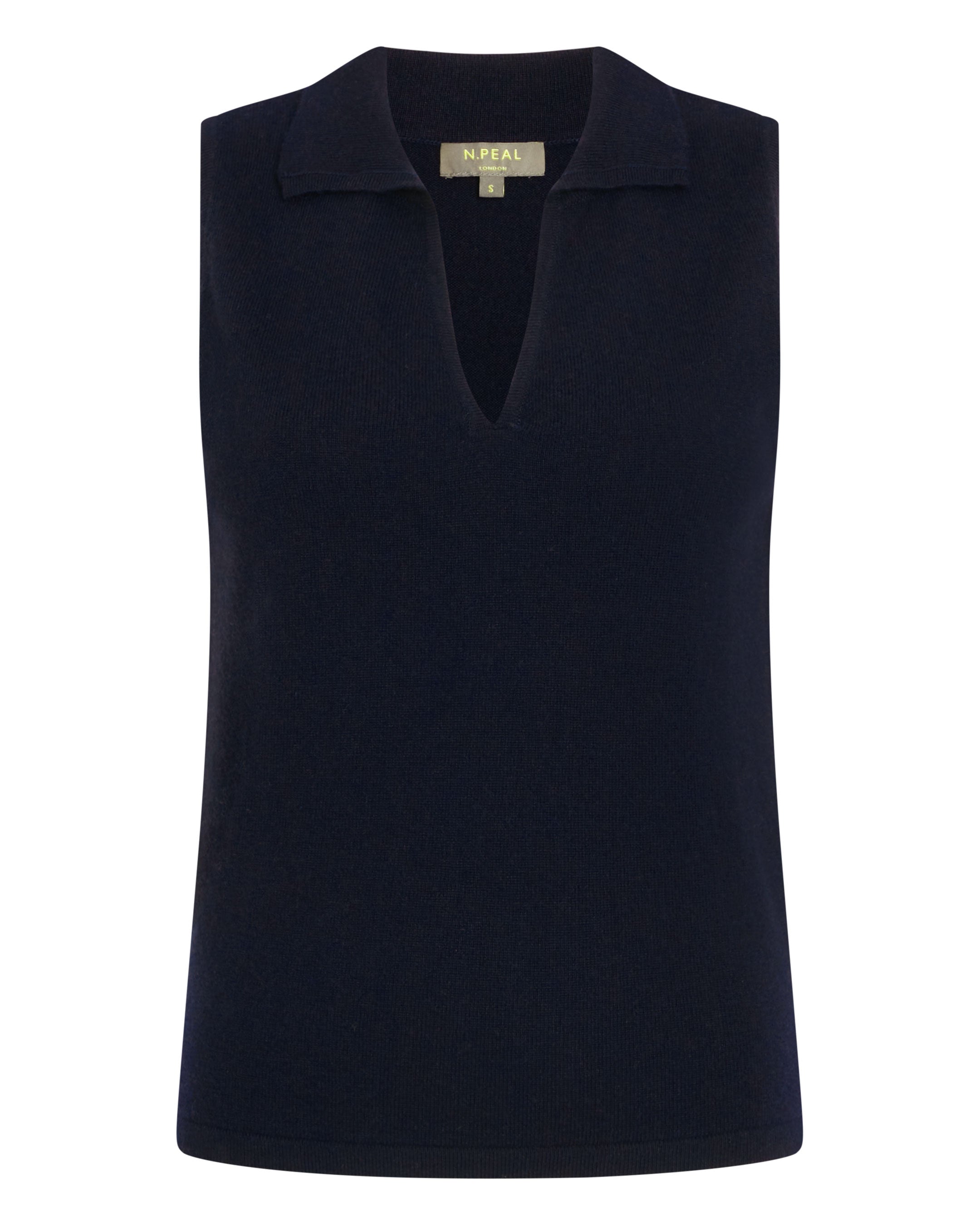 Women's Sleeveless Cashmere Polo Jumper Navy Blue | N.Peal