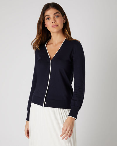 N.Peal Women's Cotton Cashmere Cardigan Navy Blue