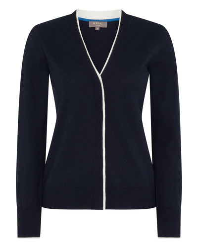 N.Peal Women's Cotton Cashmere Cardigan Navy Blue