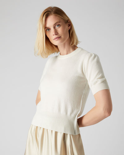 N.Peal Women's Metal Trim Cashmere T Shirt New Ivory White