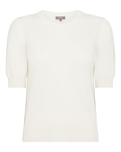 N.Peal Women's Metal Trim Cashmere T Shirt New Ivory White