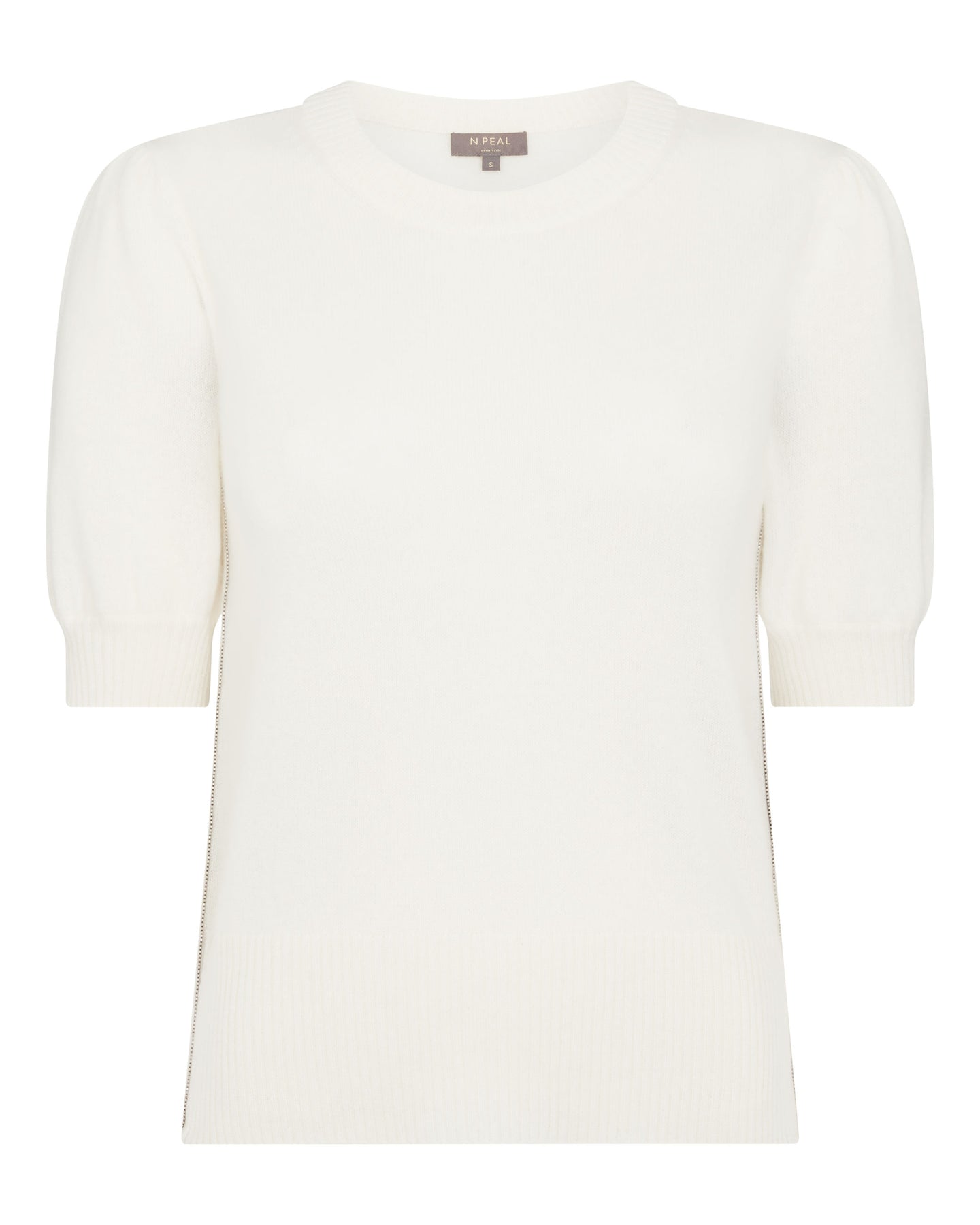 N.Peal Women's Metal Trim Cashmere T Shirt New Ivory White