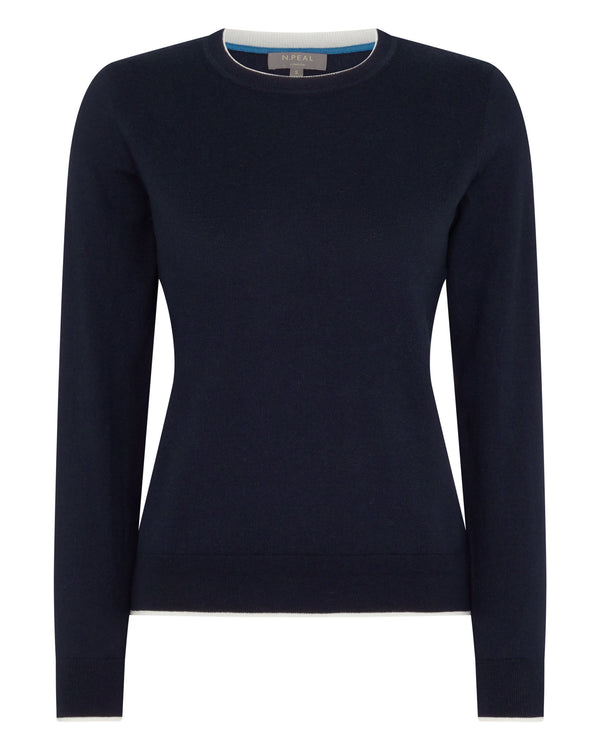 N.Peal Women's Cotton Cashmere Jumper Navy Blue