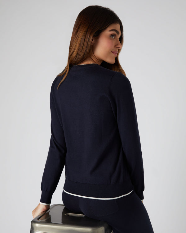 N.Peal Women's Cotton Cashmere Jumper Navy Blue