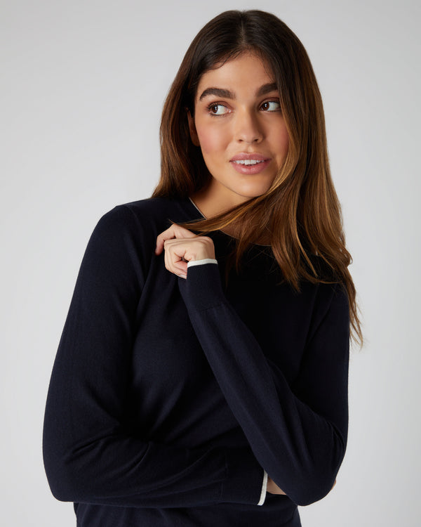 N.Peal Women's Cotton Cashmere Jumper Navy Blue