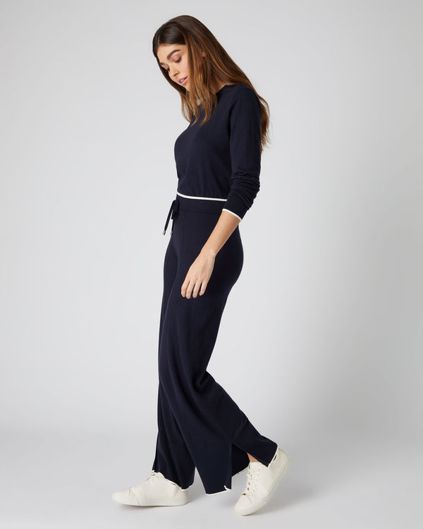 N.Peal Women's Cotton Cashmere Trousers Navy Blue