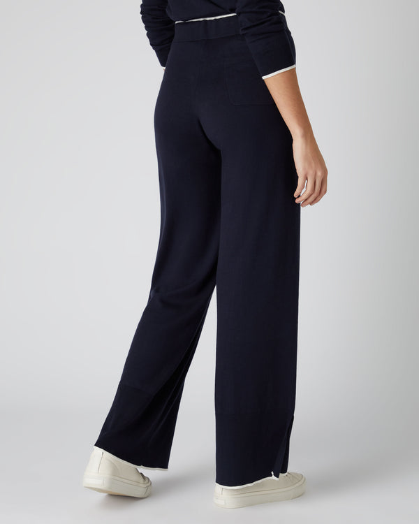 N.Peal Women's Cotton Cashmere Trousers Navy Blue