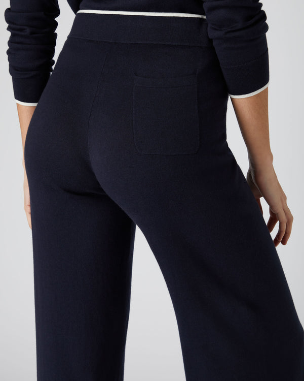 N.Peal Women's Cotton Cashmere Trousers Navy Blue