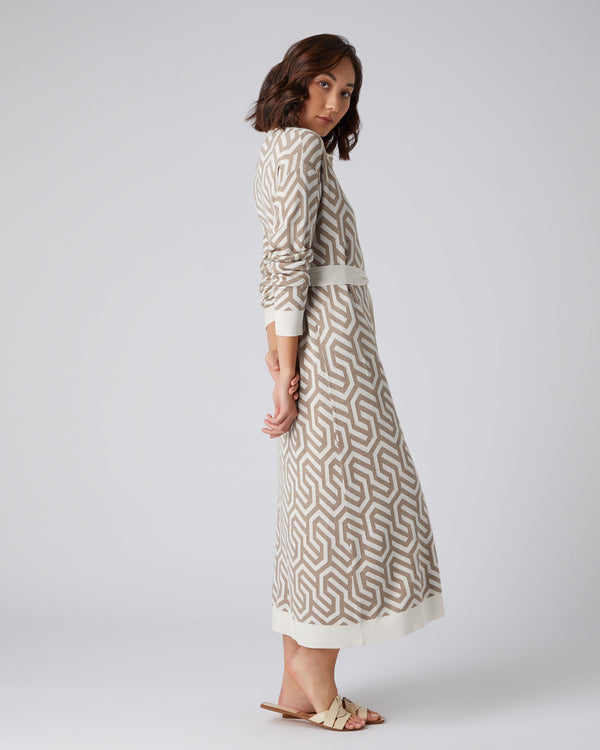 N.Peal Women's Large Geo Knit Dress Mink Brown
