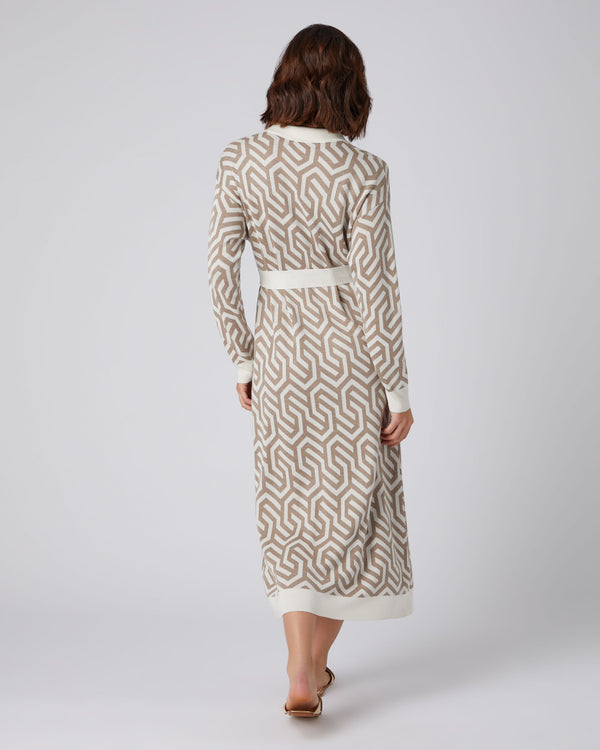 N.Peal Women's Large Geo Knit Dress Mink Brown