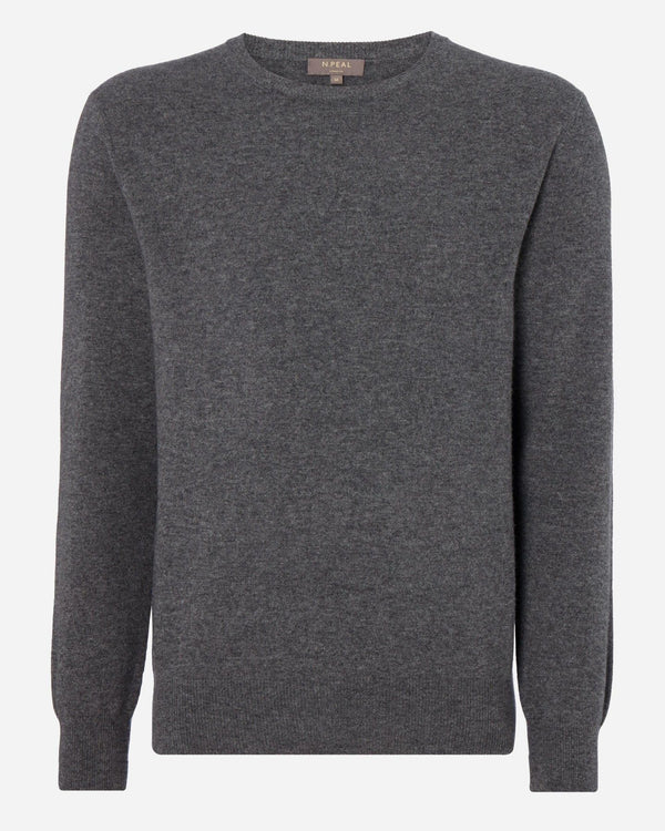 N.Peal Men's The Oxford Round Neck Cashmere Jumper Elephant Grey