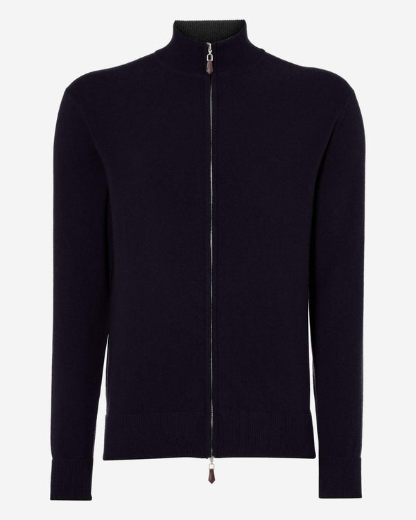 N.Peal Men's The Knightsbridge Zip Cashmere Jumper Navy Blue