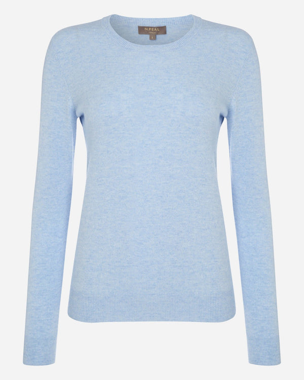 N.Peal Women's Round Neck Cashmere Jumper Cornflower Blue