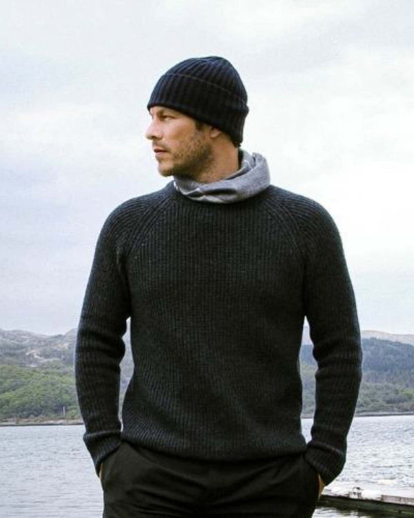 N.Peal 007 Fishermans Rib Round Neck Jumper Dark Charcoal Grey