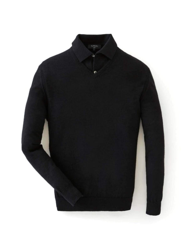 N.Peal 007 Fine Gauge Cashmere Polo T Shirt Black