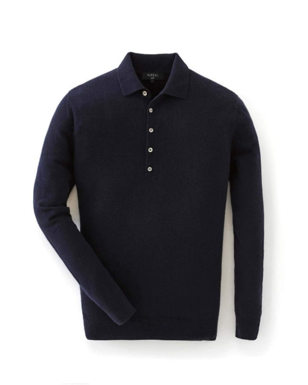 N.Peal 007 5 Button Cashmere Polo Shirt Navy Blue